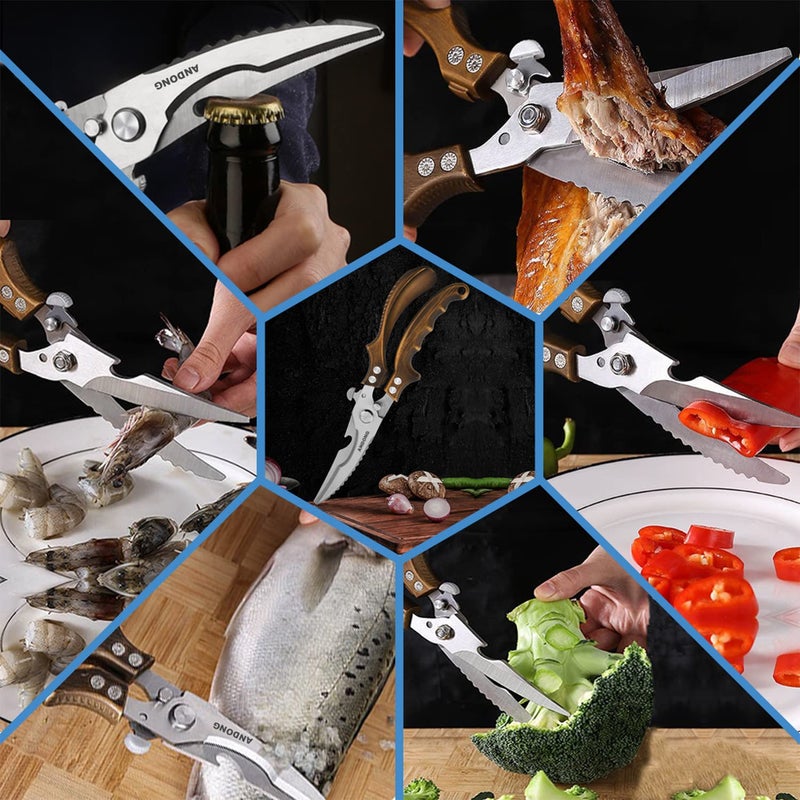 ANDONG Kitchen Shears - Heavy Duty Stainless Steel Poultry  Meat & Bone Scissors with Black Leather Sheath for Food - Image 5